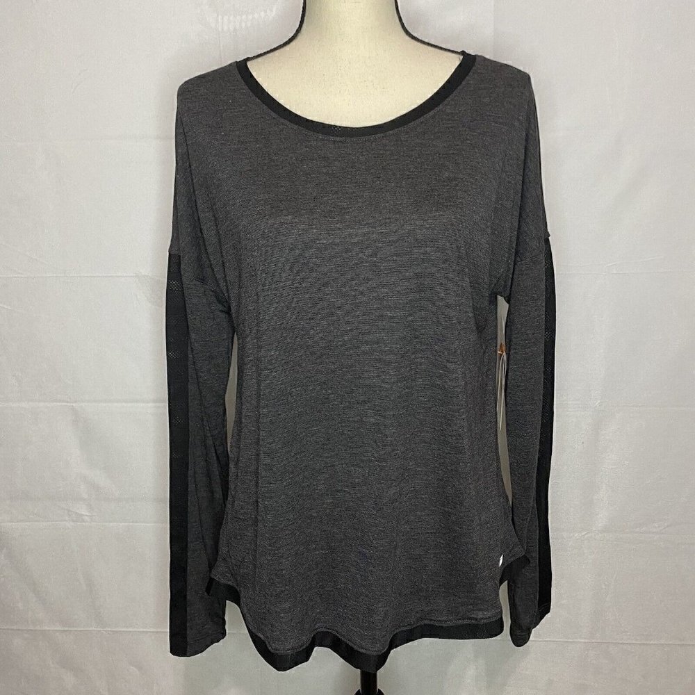 NWT Avia Long Sleeve Moisture Wick Stretch Top Shirt Charcoal Gray Sz M